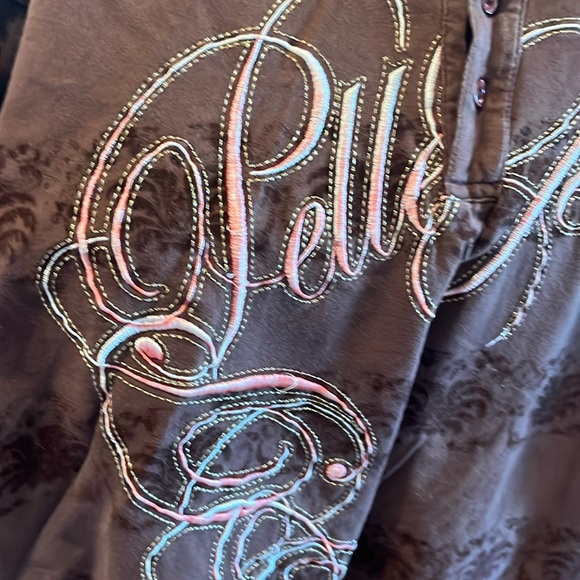 Vintage Pele Pelle BROWN velvet POLO shirt Marc Buchanan XL mens embroidered 3D - Picture 4 of 16